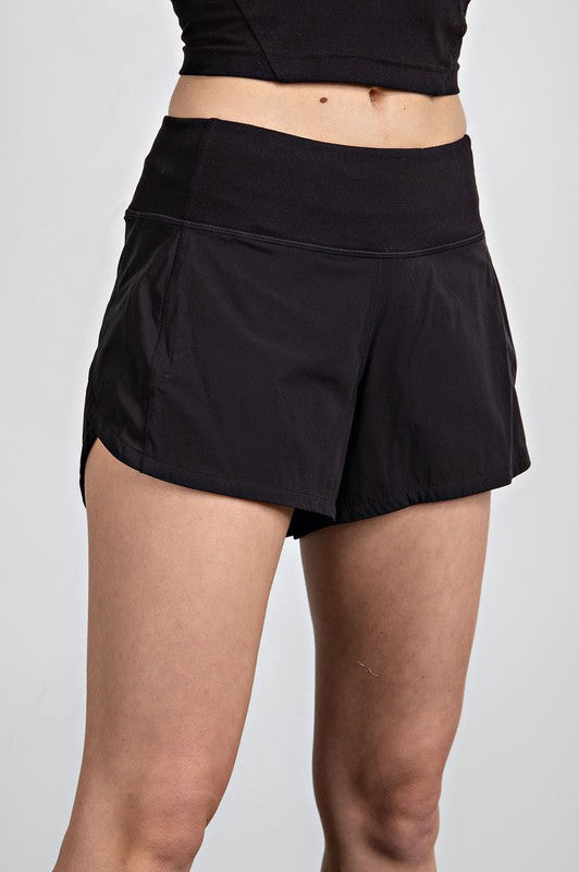 Stretch Woven 2 in 1 Active Shorts - Black