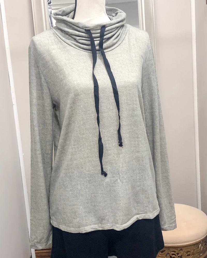 French Terry Cowl Neck Knit Top - Grey