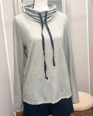French Terry Cowl Neck Knit Top - Grey