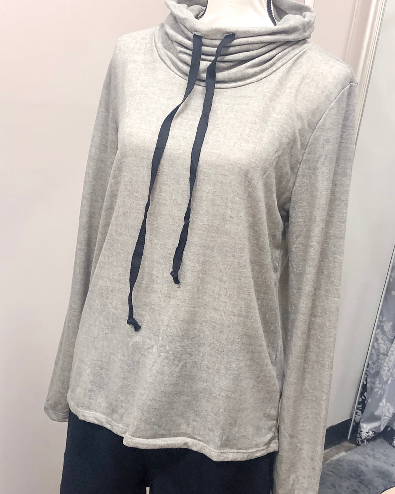 French Terry Cowl Neck Knit Top - Grey