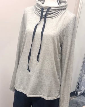 French Terry Cowl Neck Knit Top - Grey