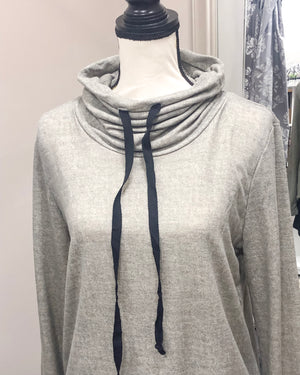 French Terry Cowl Neck Knit Top - Grey
