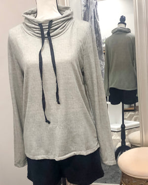 French Terry Cowl Neck Knit Top - Grey