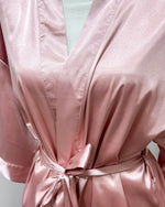 Satin Kimono Short Robe - Rose Pink