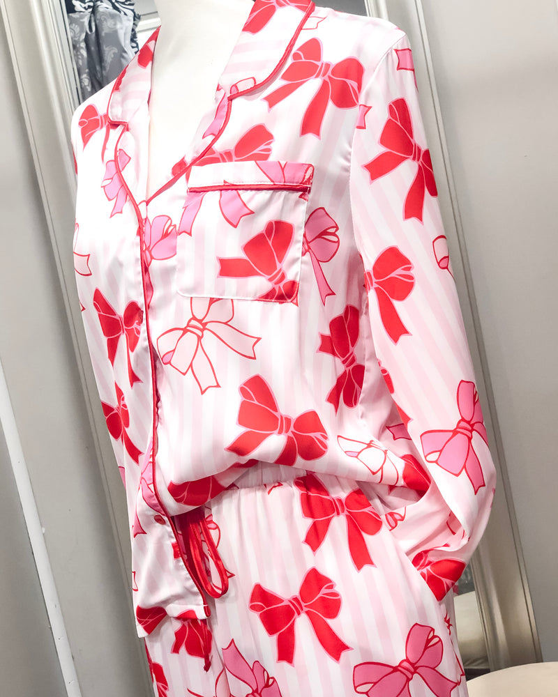 Charlotte Satin Pajama Set - Bows