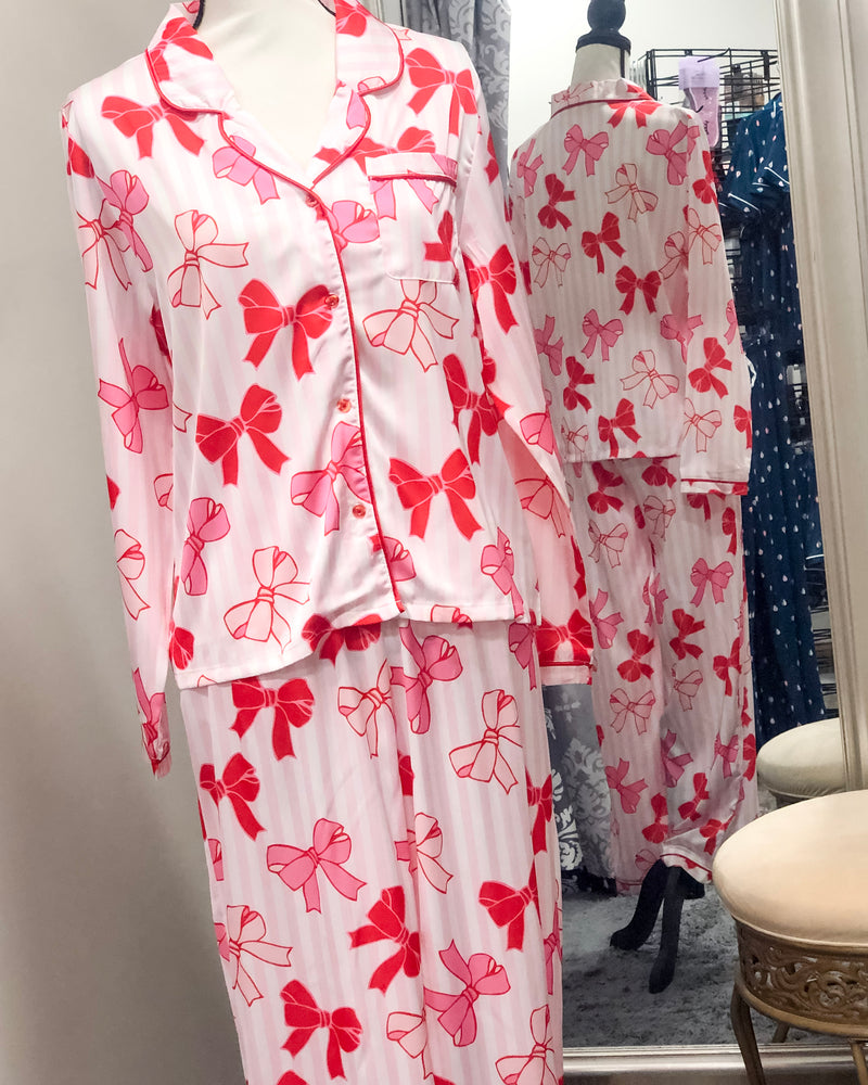 Charlotte Satin Pajama Set - Bows