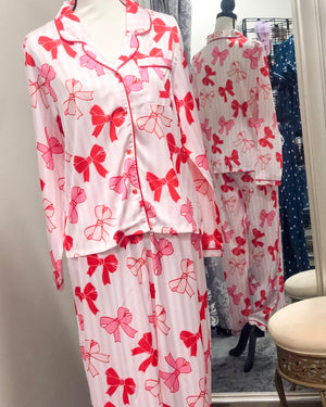Charlotte Satin Pajama Set - Bows