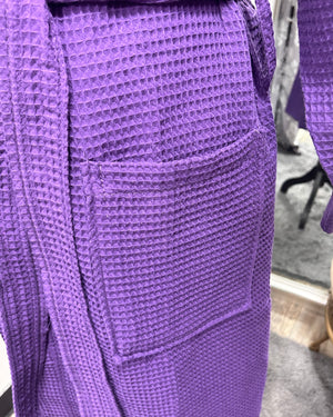 Waffle Kimono Pink Long Robe - Purple