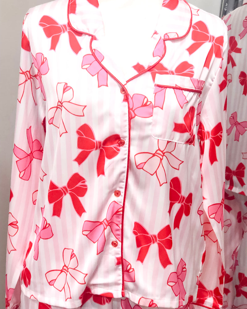 Charlotte Satin Pajama Set - Bows