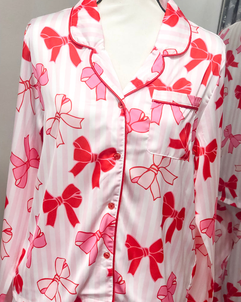 Charlotte Satin Pajama Set - Bows