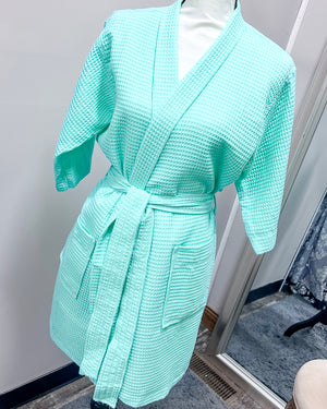 Waffle Kimono Pink Short Robe - Mint Green