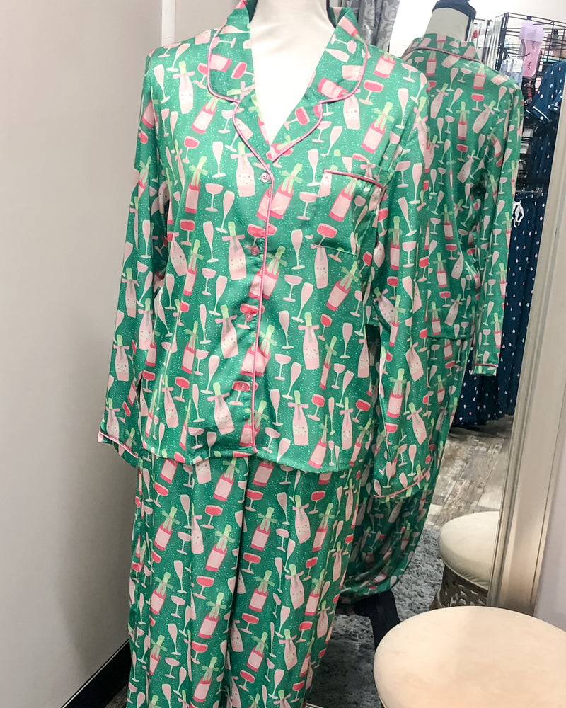 Charlotte Satin Pajama Set - Bubbly & Bright