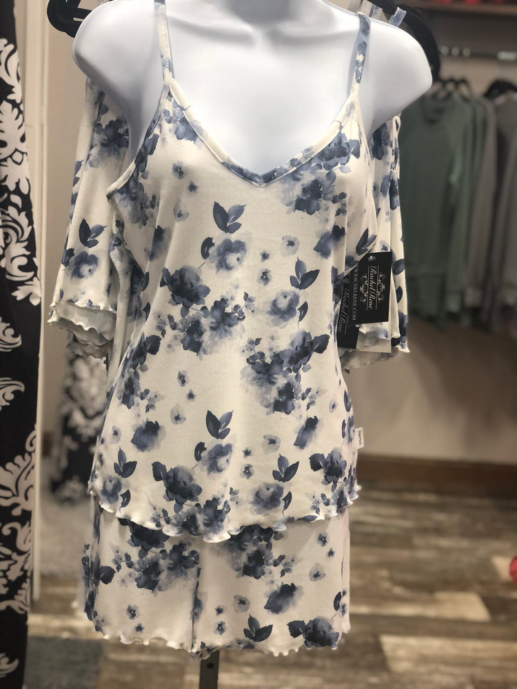 Blue Floral Tank and Shorts Pajama Set