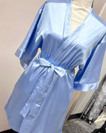 Satin Kimono Short Robe - Airy Blue