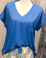 V-Neck Knit Top w/ Pocket - French Blue