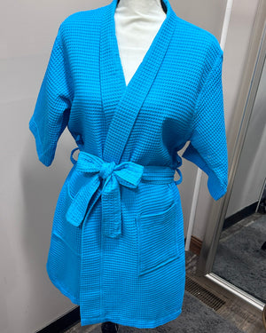Waffle Kimono Pink Short Robe - Turquiose