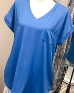 V-Neck Knit Top w/ Pocket - French Blue