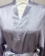 Satin Kimono Short Robe - Charcoal