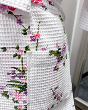 Waffle Kimono Pink Short Robe - White Floral