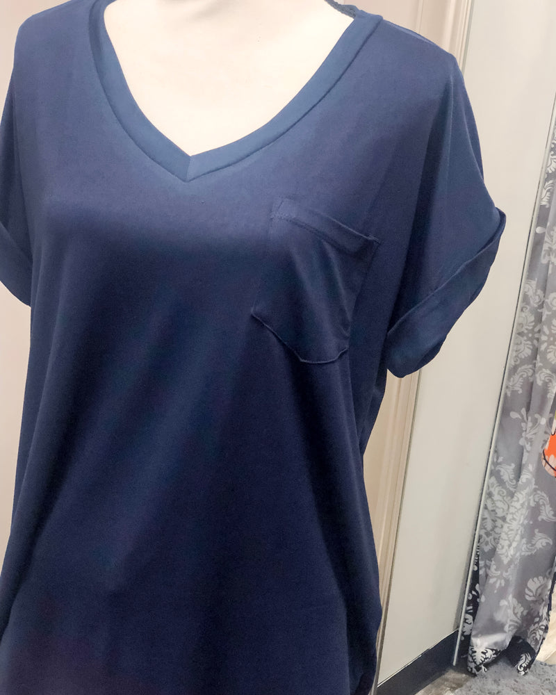 V-Neck Knit Top w/ Pocket - Gucci Blue