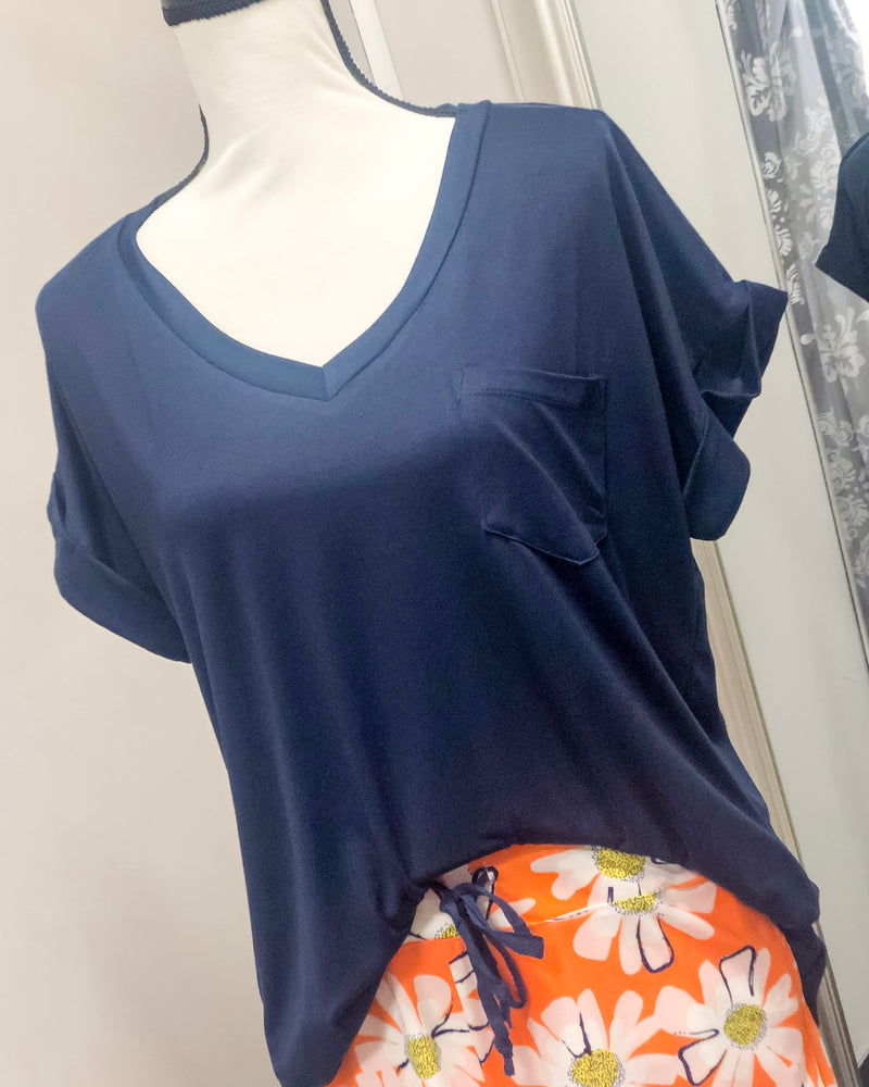 V-Neck Knit Top w/ Pocket - Gucci Blue