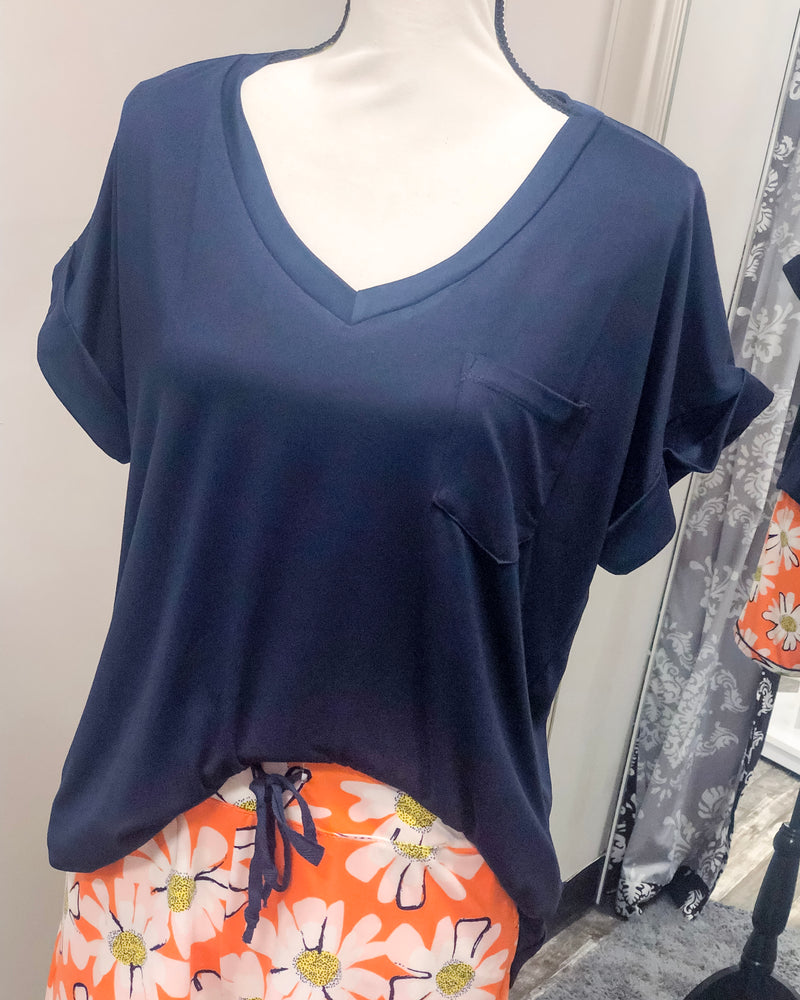 V-Neck Knit Top w/ Pocket - Gucci Blue