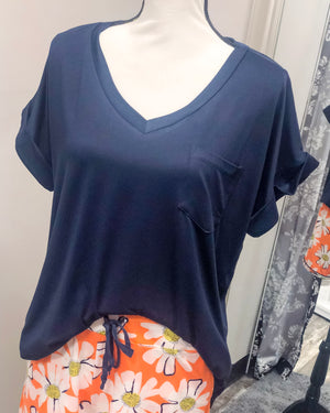 V-Neck Knit Top w/ Pocket - Gucci Blue