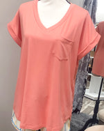 V-Neck Knit Top w/ Pocket - Cantaloupe