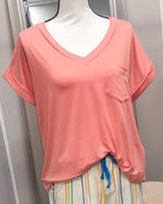 V-Neck Knit Top w/ Pocket - Cantaloupe