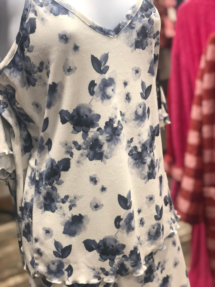 Blue Floral Tank and Shorts Pajama Set