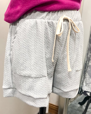Textured Elastic Waist Lounge Shorts  - Heather Gray