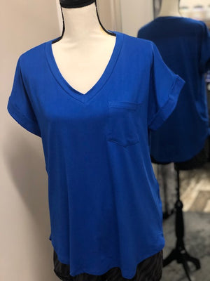 V-Neck Knit Top w/ Pocket - Royal