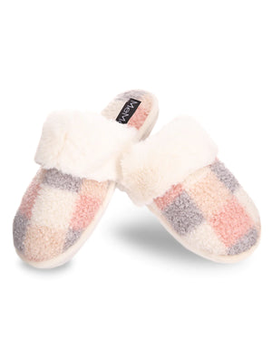 Women's Plush Checkerboard Hard Bottomed Slipper - Ivory/Pink