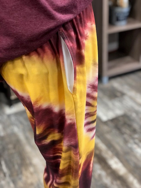 Unisex Lounge Pants - Maroon & Gold Tie Dye