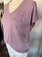 V-Neck Top w/ Pocket - Lavender