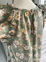 Olive Floral Print Ruffle Top