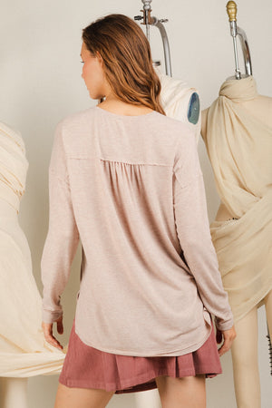
            
                Load image into Gallery viewer, Button Down V-Neck Knit Henley Top - Oatmeal
            
        