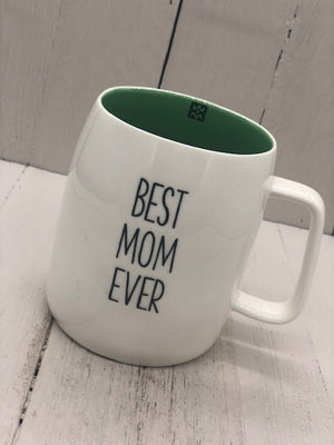 
            
                Load image into Gallery viewer, A white mug with the text &amp;quot;BEST MOM EVER&amp;quot;. The inside of the mug is sage green.
            
        