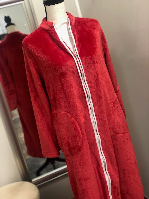 Bright Red Plush Zip Up Robe