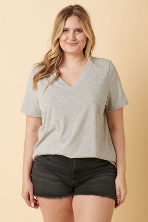 
            
                Load image into Gallery viewer, Ribbed V-Neck Top PLUS - Heather Grey
            
        