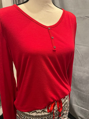 
            
                Load image into Gallery viewer, Red V-Neck Top - Long Sleeve
            
        