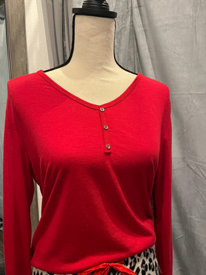 
            
                Load image into Gallery viewer, Red V-Neck Top - Long Sleeve
            
        