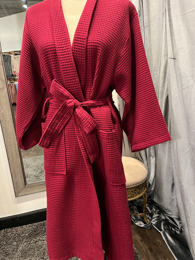 Waffle Kimono Long Robe - Wine